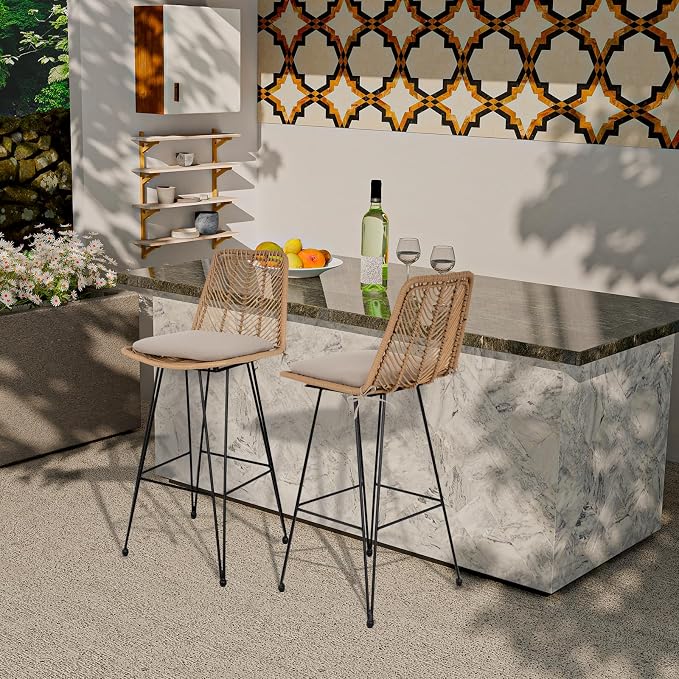 IDZO 400lbs Capacity Rattan Bar Stools Set of 2, 29-Inch Height, Outdoor & - Image 3