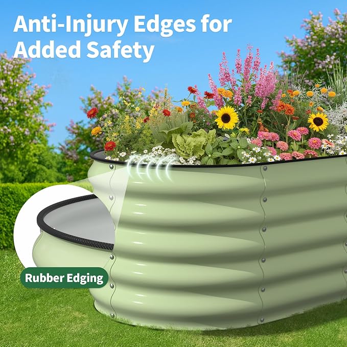 Kesfitt Raised Garden Bed, Metal Galvanized Steel Oval Garden Bed 8x2x1.5 ft - Image 9
