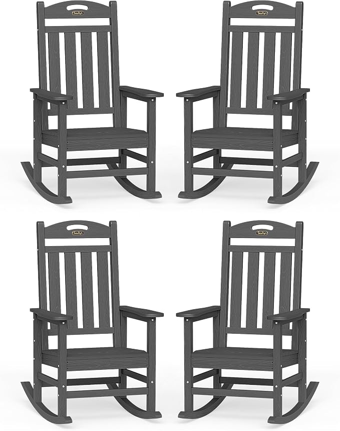 Oversized Outdoor Rocking Chairs Set of 4, High Back Porch Rocker Chair by Suunyn