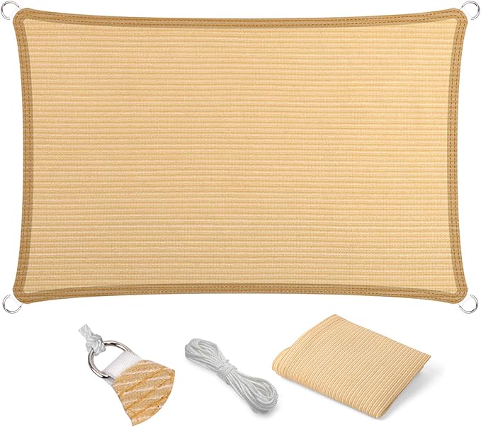 Eden's Decor Straight Flat-Edged Sun Shade Sail Rectangular 18' x 21' Beige by EdensDecorInc