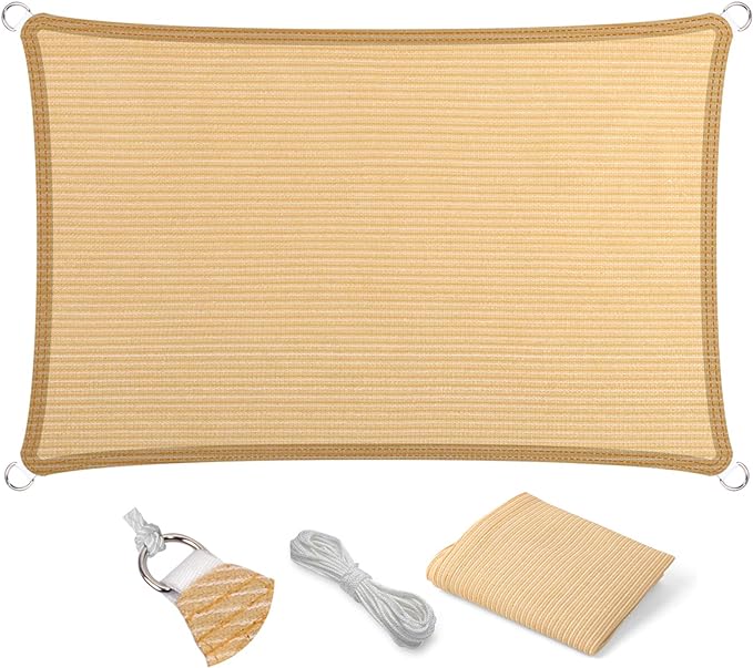 Eden's Decor Straight Flat-Edged Sun Shade Sail Rectangular 7' x 10' Beige by EdensDecorInc