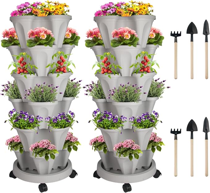 GameXcel Vertical Planter 6 Tier Stackable Planters Garden Planters Strawberry by GameXcel