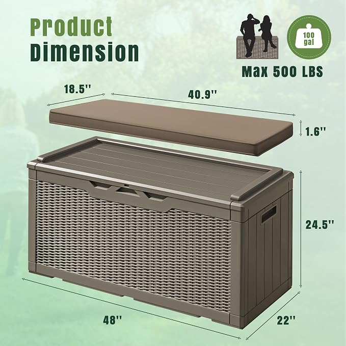 Greesum 100 Gallon Resin Deck Box Large Outdoor Storage - Image 7