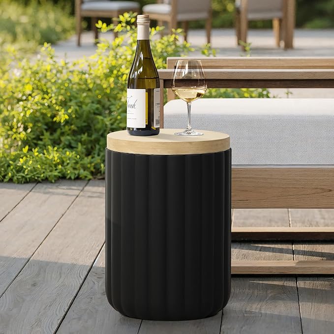 LuxenHome 20" Black Outdoor Side Table - Image 4