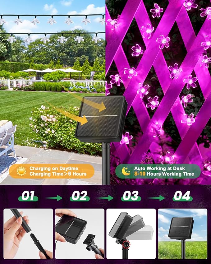 Brightown 2 Pack Total 52FT 120 LED Flower Solar String Lights Outdoor - Image 5