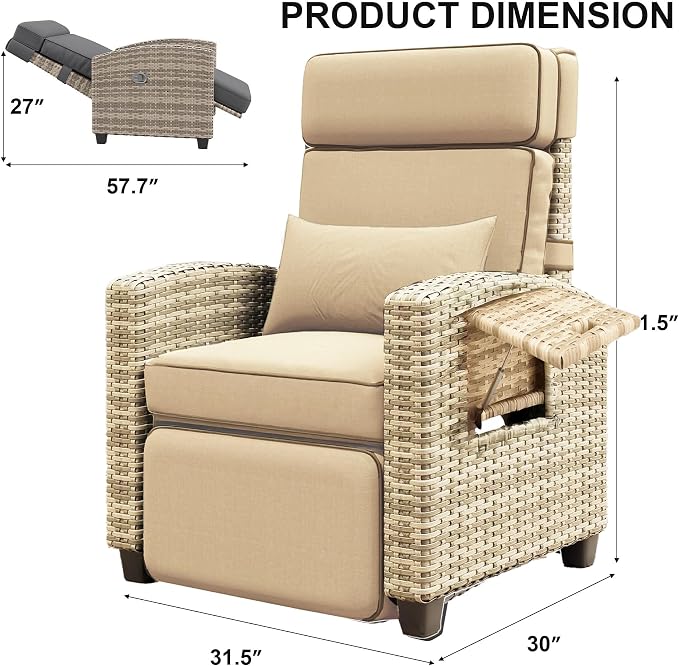Garvee Outdoor Recliner Chair, 145° Adjustable Backrest & Footrest Lounge Chair - Image 3
