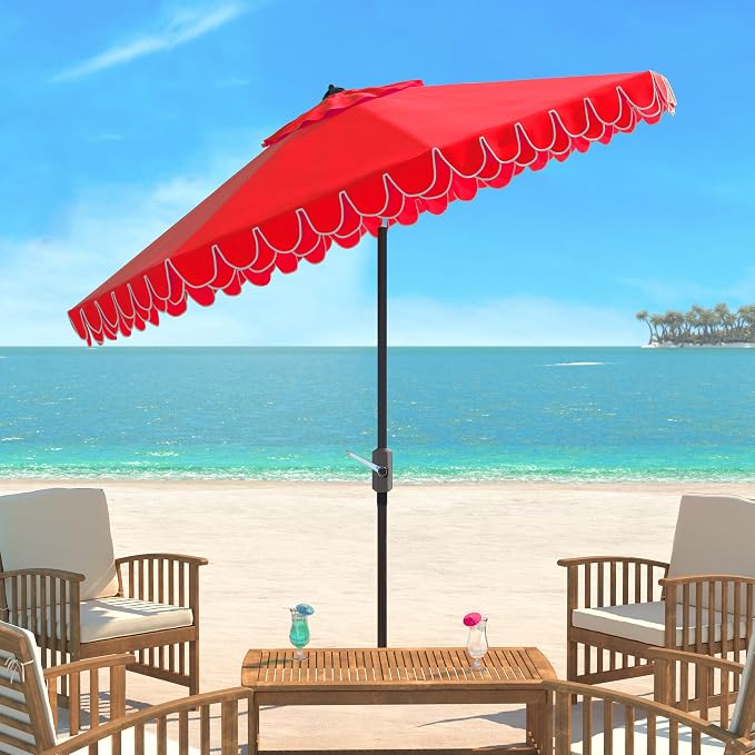 SAFAVIEH 9ft Outdoor Patio Umbrella, Auto Crank Tilt, UV Resistant - Image 2