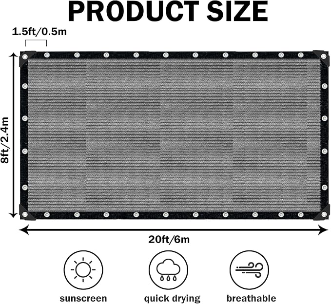 Sun Shade Cloth with Grommets, 90% UV Protection Shade Fabric, Pergola Shade - Image 2