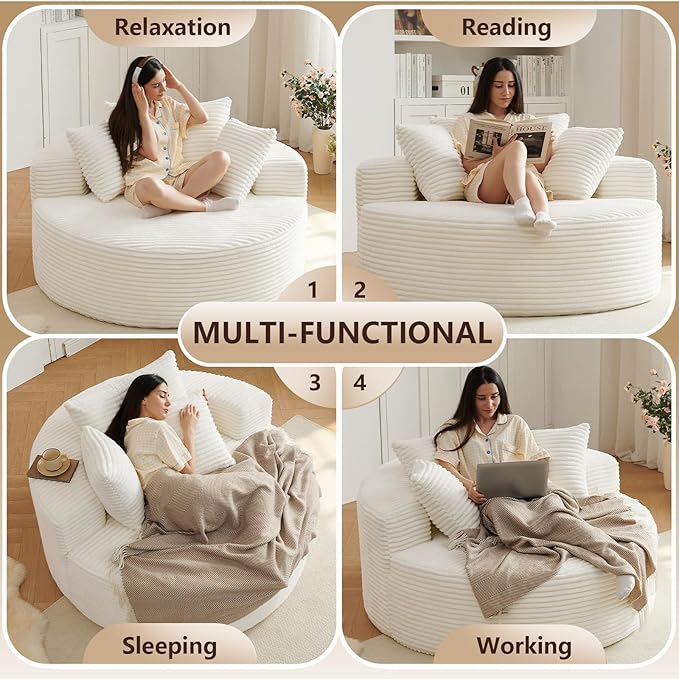 Oversized Round Chair Lounge Chaise Indoor, Upholstered Corduroy Deep Seat - Image 4