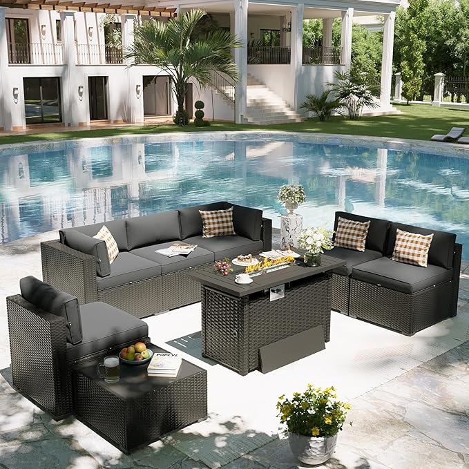 Aoxun Patio Furniture Set with Fire Pit Table, 8 Piece Outdoor Sectional Sofas - Image 8