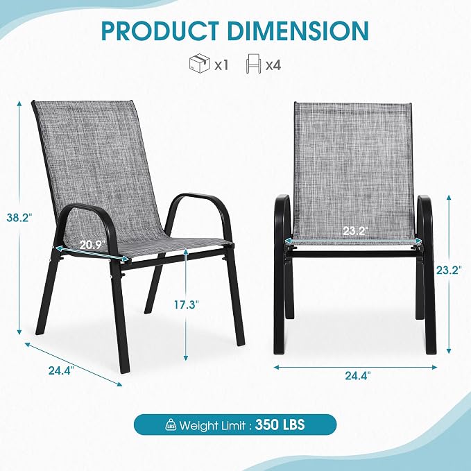 Outdoor Stackable Chairs Set of 6, Stacking Patio Chairs - Image 2