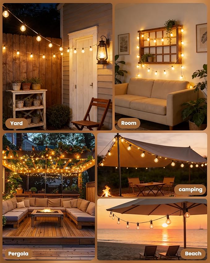 Brightown Outdoor String Lights 29 Feet G40 LED Patio Lights, 13 Plastic Edison - Image 6