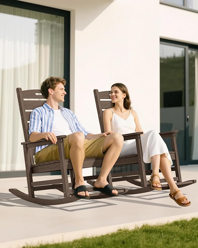SERWALL Outdoor Rocking Chair Set of 2, Oversized Rocking Chair - Image 2