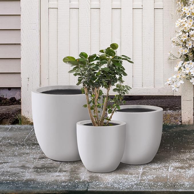 Kante 20", 13.4" Dia Round Concrete Planters, Outdoor Indoor Modern Decorative - Image 11
