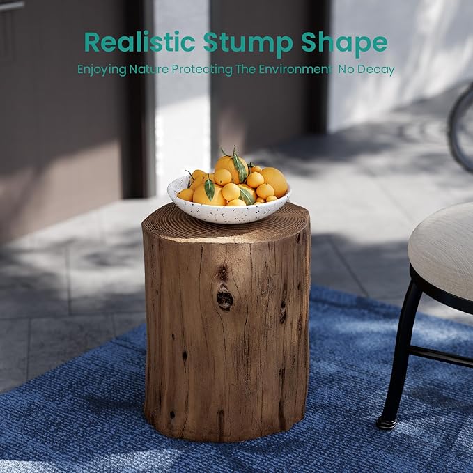 SUNBURY Outdoor Side Table Set of 2, Tree Stump Side Table Light Oak Colored - Image 6