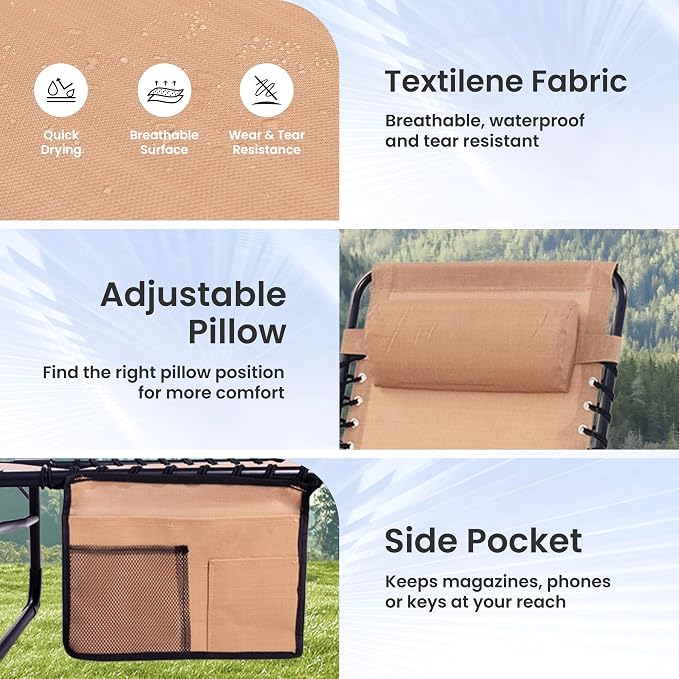 Folding Chaise Lounge Chair 2 Pack - 400lb Capacity - Image 9