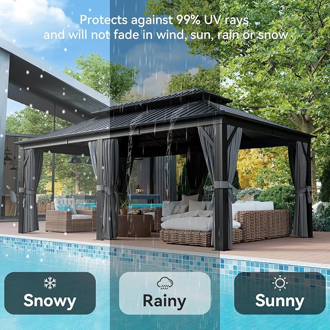 Aoxun 12' X 20' Hardtop Gazebo, Galvanized Steel Double Top, Aluminum Metal - Image 6