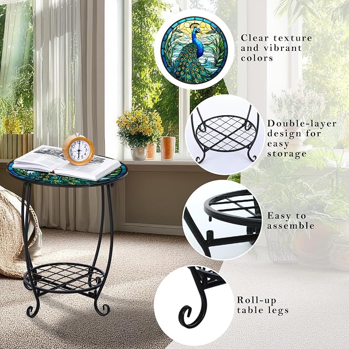 Outdoor Side Table Round Small Mosaic Patio Accent Indoor End Plant Coffee Tea - Image 4