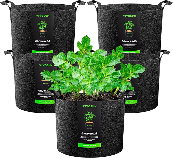 VIVOSUN 5-Pack 20 Gallon Plant Grow Bags, Heavy Duty Thickened Nonwoven Fabric by VIVOSUN