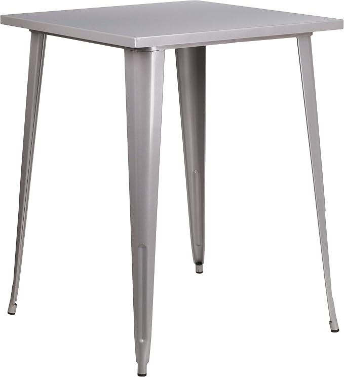 EMMA + OLIVER Commercial Grade 31.5" Square Silver Metal Indoor-Outdoor Bar - Image 3