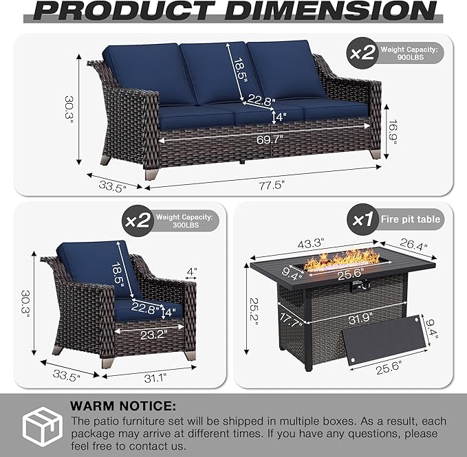 Joyside Wicker Patio Furniture Sets, 5 Pieces Upgraded Large Size Outdoor - Image 2