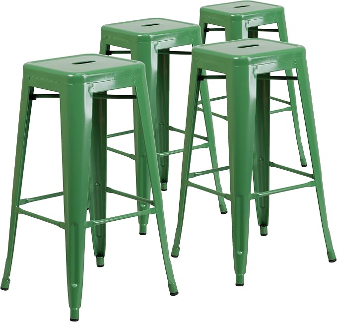 Flash Furniture Lily 4 Pack Commercial Grade 30" High Backless Green Metal by FlashFurniture