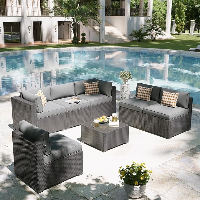 Aoxun Patio Furniture Set, 7 Piece Outdoor Sectional Sofas - Image 5