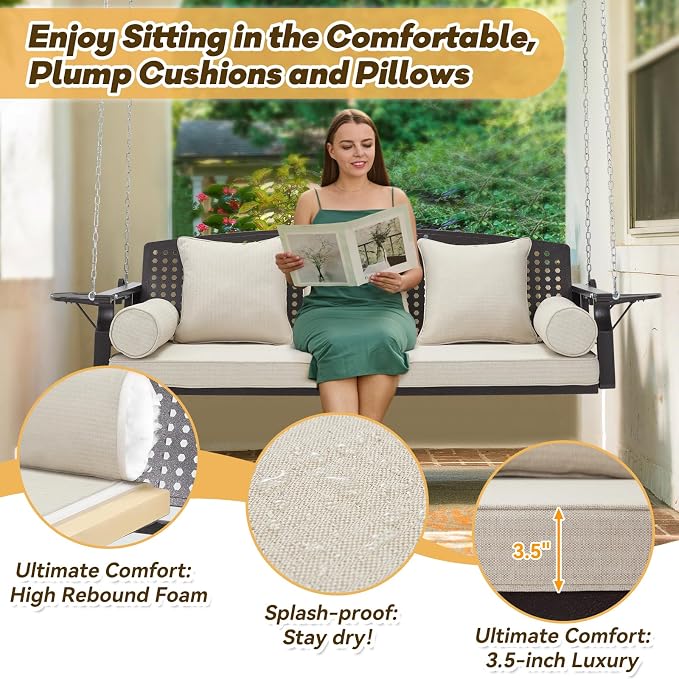 3 Seat Porch Swing, Patio Swing Bench - Image 4