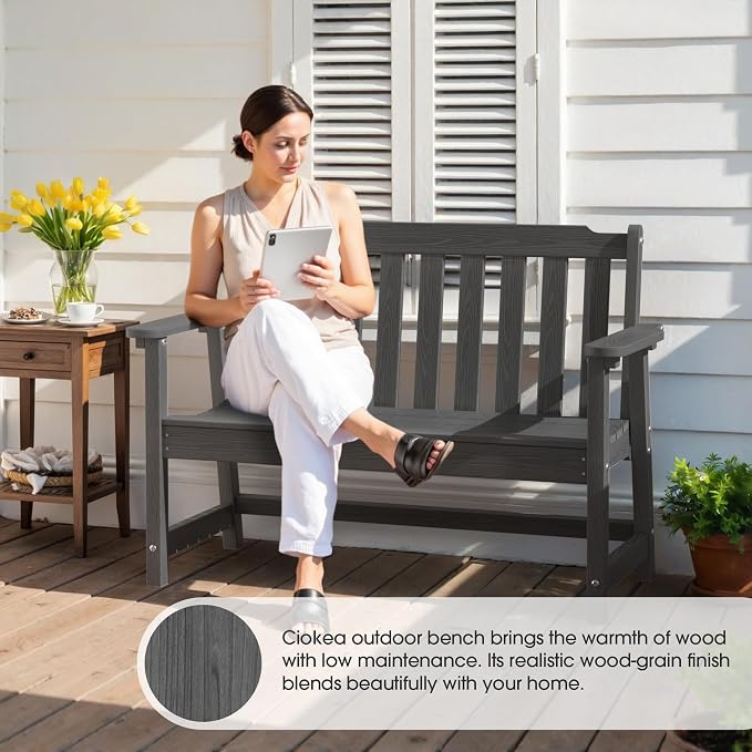 Ciokea 49" Heavy Duty Outdoor Bench, HDPE Weatherproof Porch Benches, Durable - Image 5