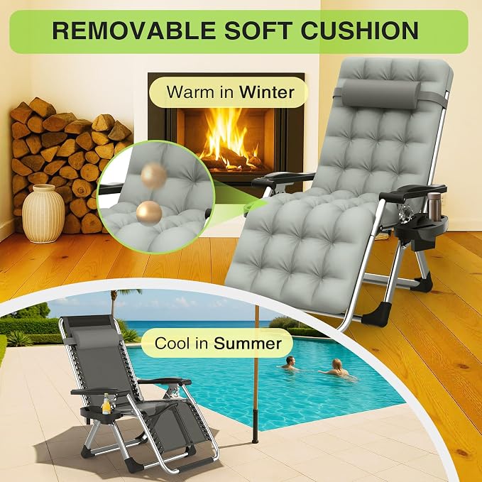 Suteck Zero Gravity Chair, Reclining Camping Lounge Chair w/Removable Cushion - Image 4