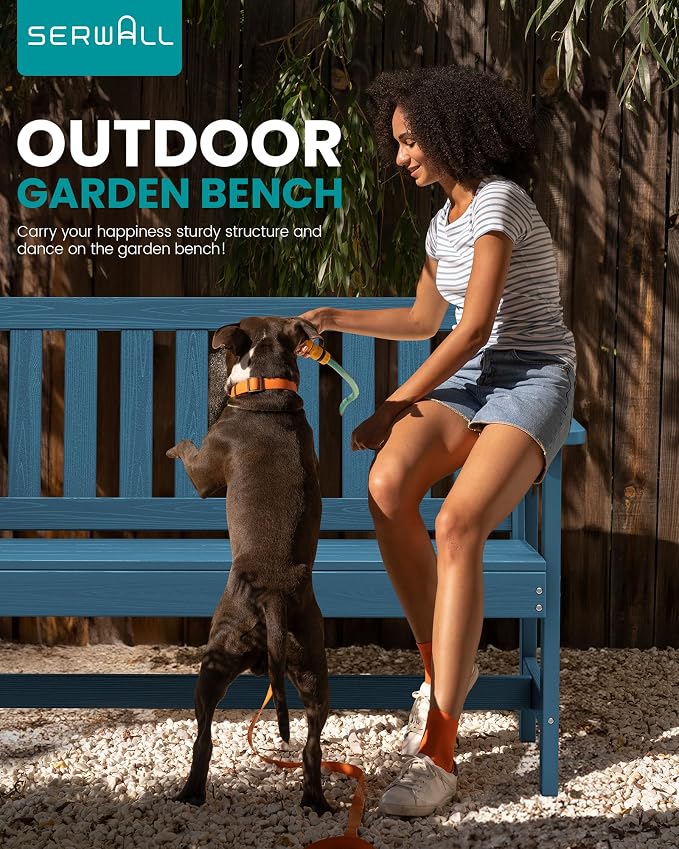 SERWALL Outdoor Bench, HDPE Outdoor Benches Weatherproof, 2-Person Garden Bench - Image 8