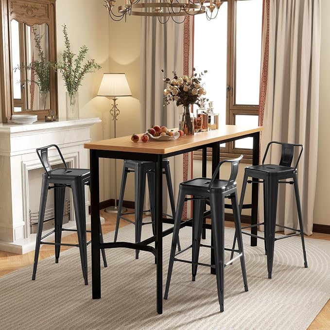Giantex Metal Bar Stools Set of 4, Rubber Feet, Industrial Stackable Barstools - Image 2