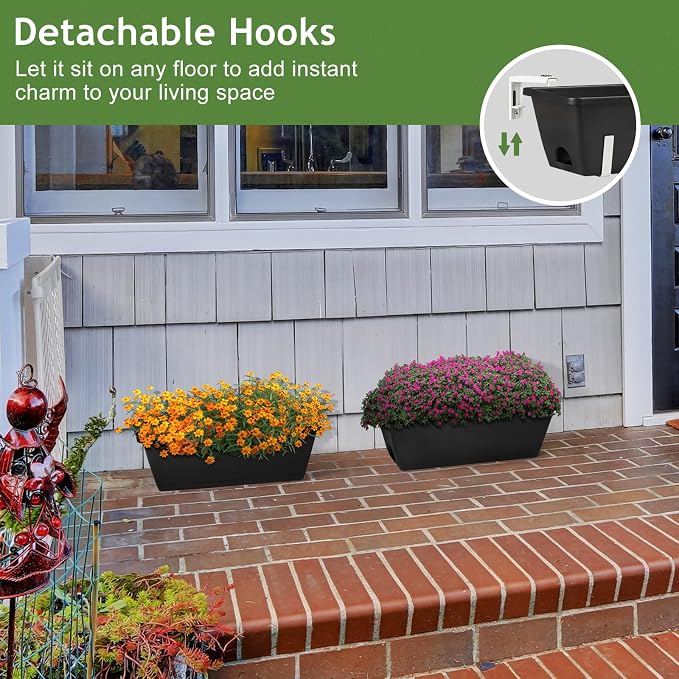 ETELI Railing Planter 6 Pack, 16.9 Inch Window Basket Deck Boxes Plastic Flower - Image 4