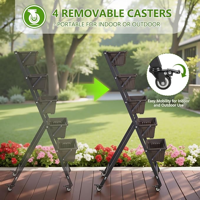 VECELO 5-Tier Vertical Garden Bed, Freestanding Elevated Raised Garden Planter - Image 4