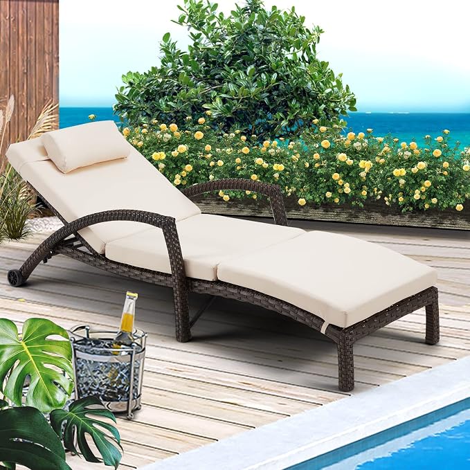 HOMREST Chaise Lounge Chairs Set of 4, PE Rattan Wicker Lounge Chair - Image 2