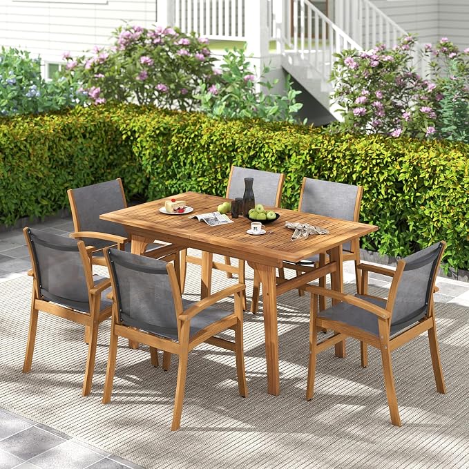 Tangkula 9 Pieces Acacia Wood Patio Dining Set - Image 2