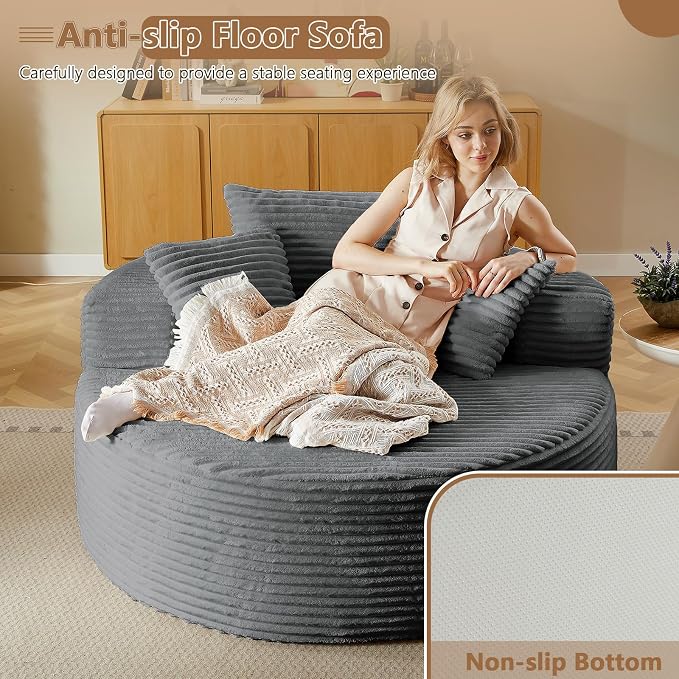 Oversized Round Chair Lounge Chaise Indoor, Upholstered Corduroy Deep Seat - Image 4