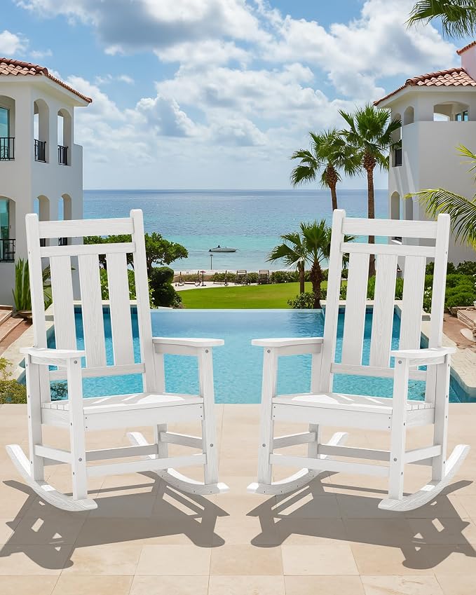 KINGYES Oversized Outdoor Rocking Chair Set of 2, All-Weather Patio Rocking - Image 2