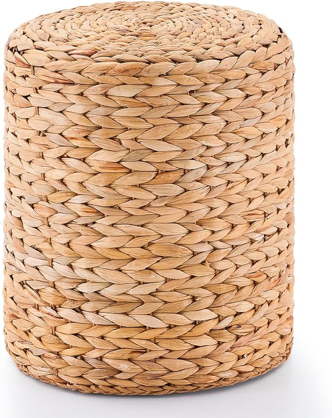 Wimarsbon Round Pouf Ottomans, Handwoven Natural Water Hyacinth Seagrass Pouffe by Wimarsbon