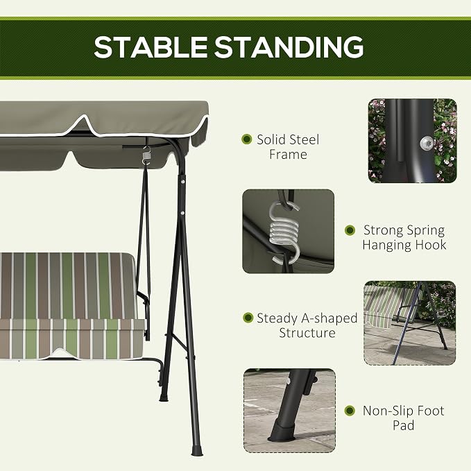 Outsunny 3-Seat Outdoor Patio Swing Chair - Image 4