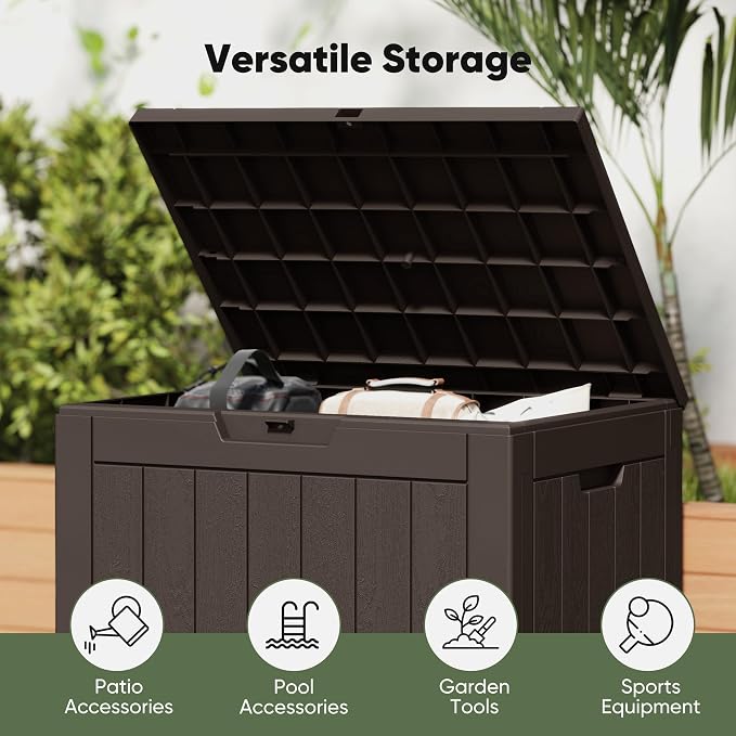 NEWBULIG 31 Gallon Deck Box, Weatherproof Resin Lockable Outdoor Storage - Image 6