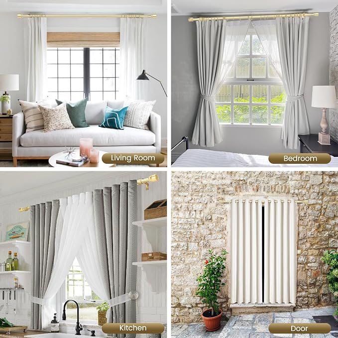 1” Diameter Gold Curtain Rod Itself is 30-60 inch 2 Pack, Fit 30 to 56 Windows - Image 7