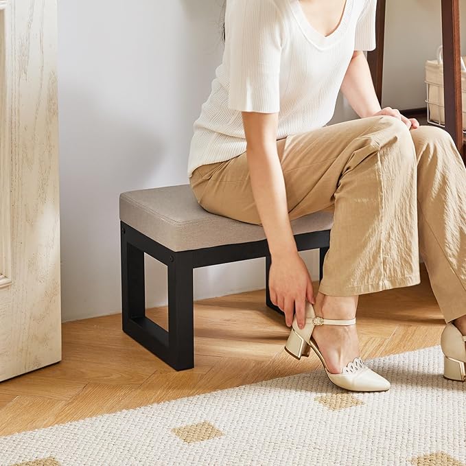 IBUYKE 16 Inch Small Foot Stool Ottoman, Rectangle Linen Foot Rest - Image 5