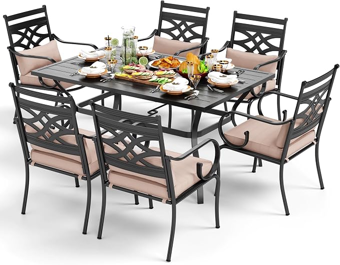 PHI VILLA 7 Pcs Patio Dining Set, Outdoor Table Chair Set - Image 9