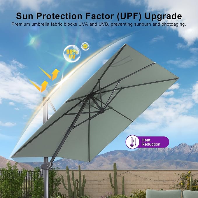 PURPLE LEAF Patio Umbrella 8' X 8' Rectangle Cantilever Umbrella Large Aluminum - Image 6