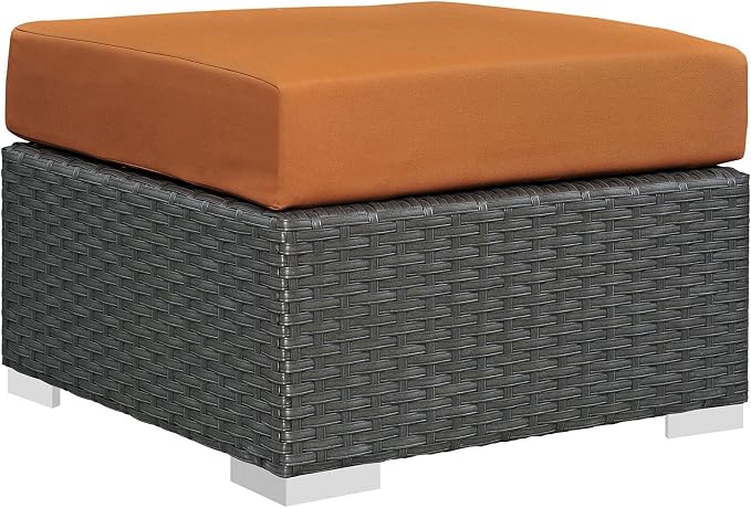 Modway Sojourn Wicker Rattan Outdoor Patio Sunbrella Fabric Ottoman in Canvas by Modway