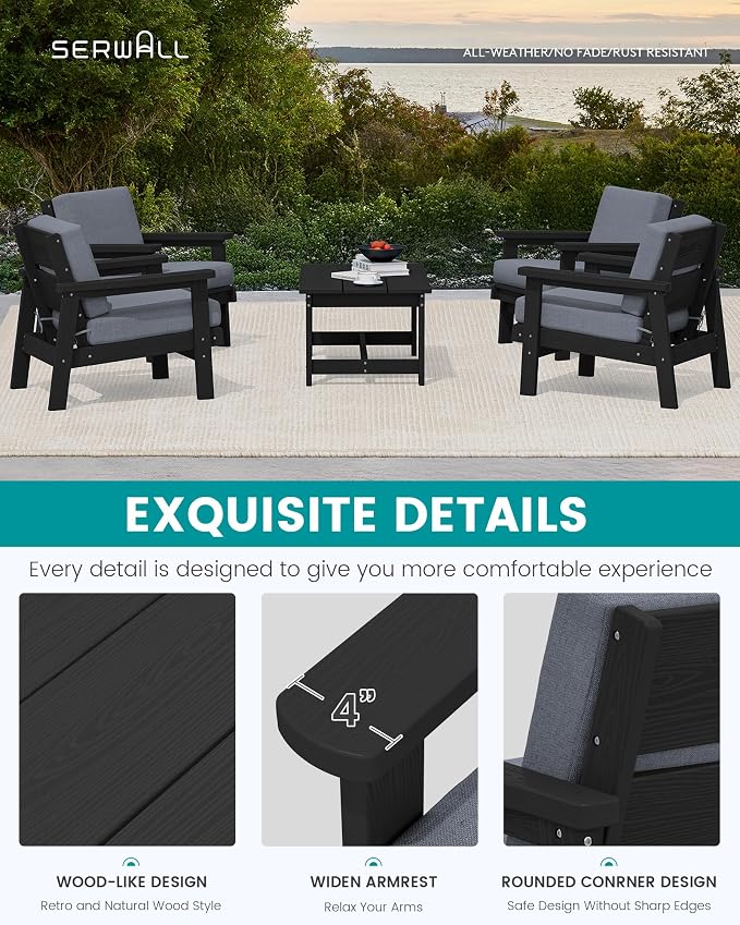 SERWALL Outdoor Patio Furniture Set, 5 Piece HDPE Patio Conversation Sets - Image 4