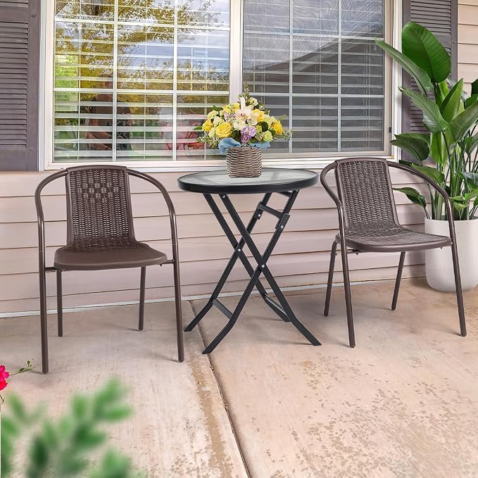 VINGLI PE Rattan Outdoor Dining Chairs Set of 1, Plastic Stackable Patio Chairs - Image 7