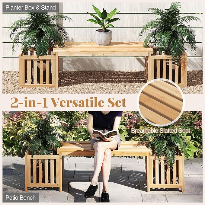 Giantex 2-in-1 Outdoor Bench - Image 7