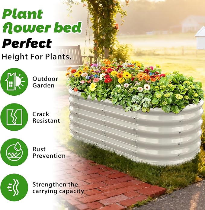 17" Tall Outdoor Garden Raised Garden Bed Kits, 4ft X 2ft Oval, 0.8MM Thick - Image 3
